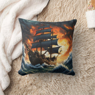 Almofada Navio Pirata Batendo Stormy Seas no Sunset