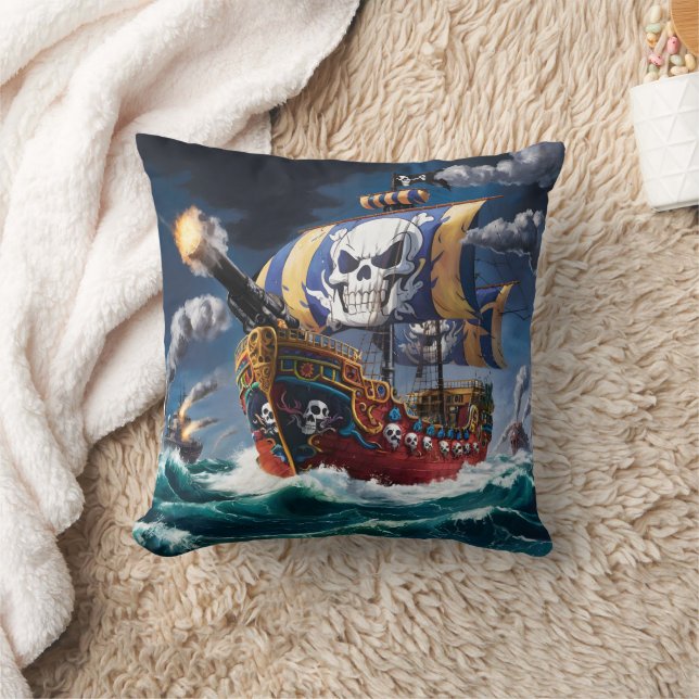 Almofada Navio Pirata Envolve Batalha Nos Mares De Tempesta (Cobertor)