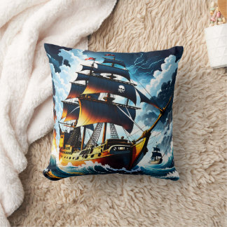 Almofada Navio Pirata Navegando em Stormy Seas em Dusk