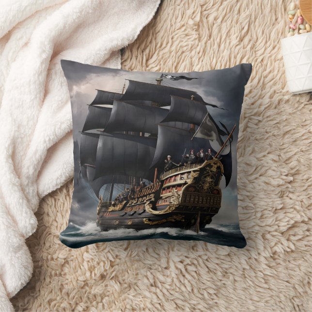 Almofada Navio pirata velejando pelos mares tempestuosos em (Cobertor)