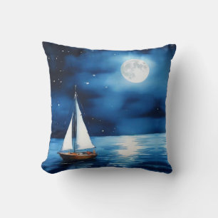 Almofada Navio sob uma lua cheia