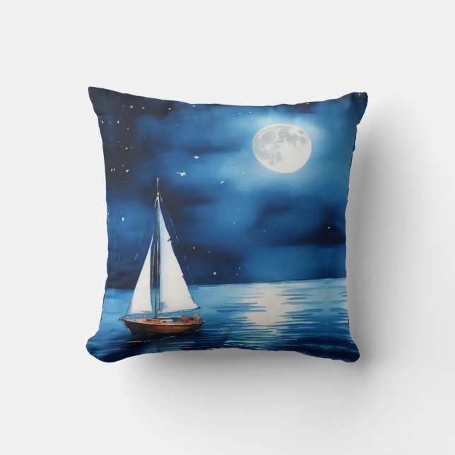 Almofada Navio sob uma lua cheia (Frente)