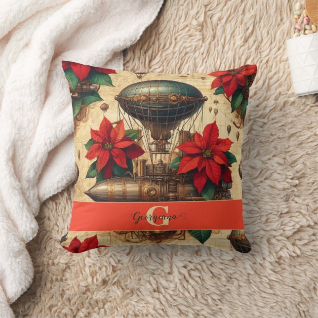 Almofada Navio Steampunk Personalizado com Poinsettia (Cobertor)
