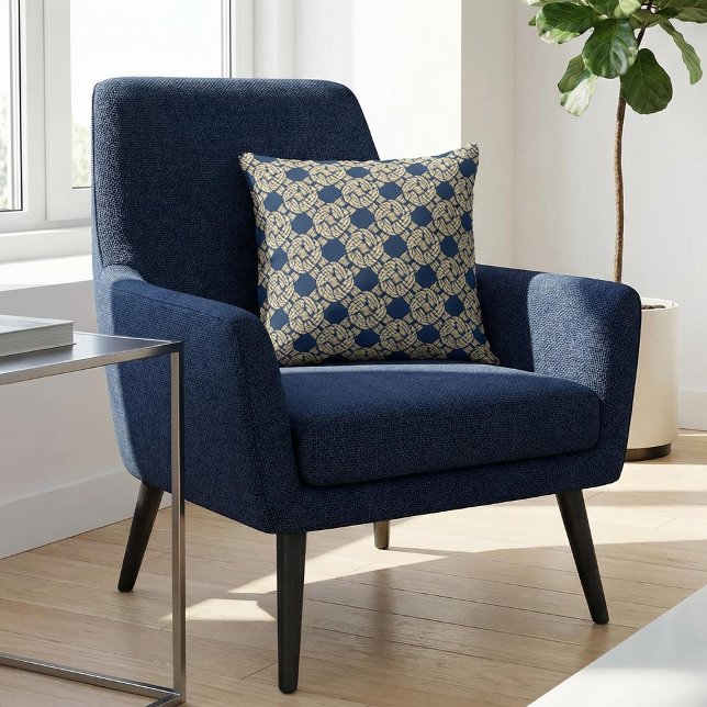 Almofada Navy Art Deco Interlaced Rope Pattern (Criador carregado)