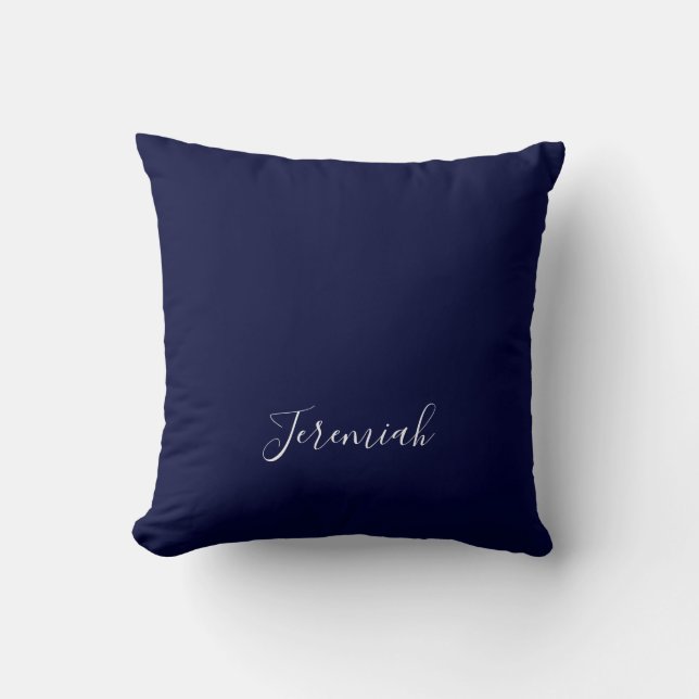 Almofada Navy Blue Color Plain Modern Own Name Calligraphy (Frente)