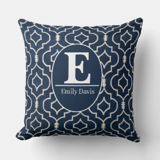 Almofada Navy Blue Trellis Monogram Personalized Custom