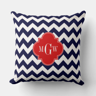 Almofada Navy Branco Chevron Vermelho Quatrefoil 3 Monogram