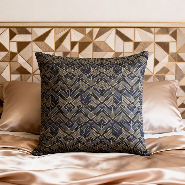 Almofada Navy Gold Art Deco Geometric Pattern (Criador carregado)