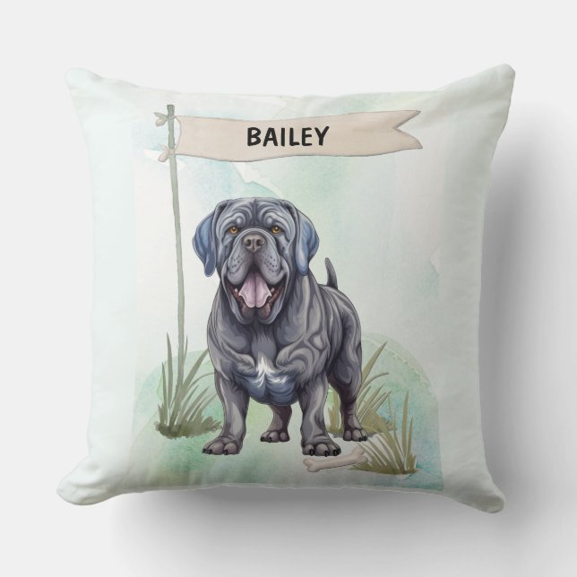 Almofada Neapolitan Mastiff Watercolor Personalized Dog (Frente)