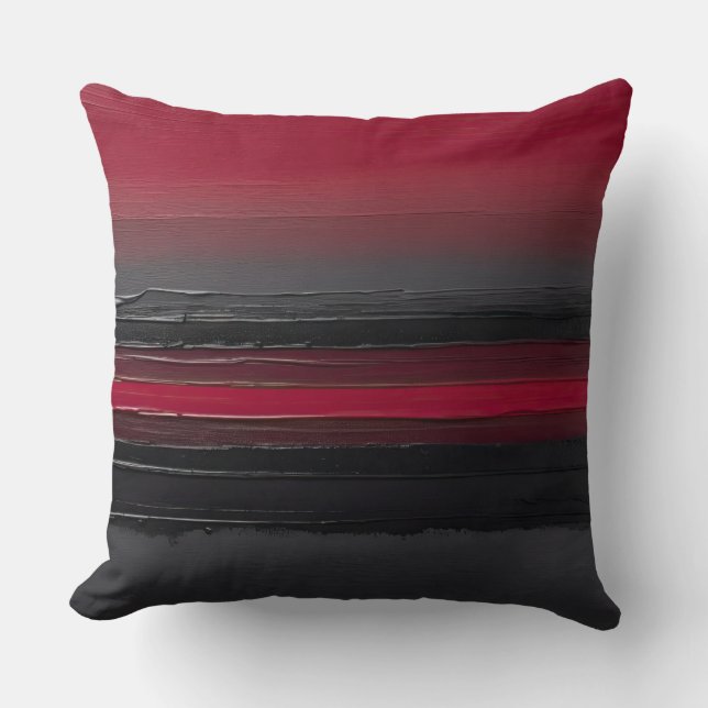 Almofada negrito cinza vermelha, faixas pretas de pincelada (Frente)