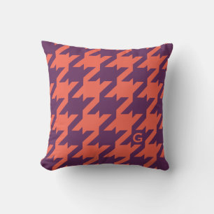 Almofada Negrito xadrez monograma laranja roxo moderno