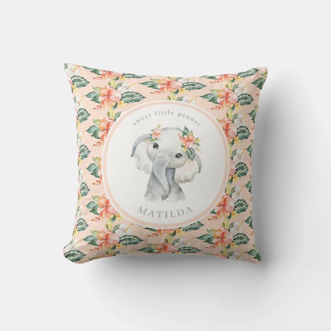 Almofada Neném floral de elefante de amendoim doce (Frente)