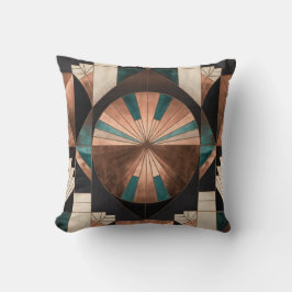 Almofada Neo Art Deco Geometric Teal Copper Gold Sunburst