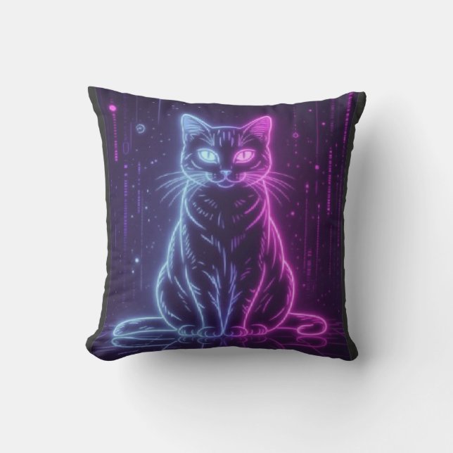 Almofada **Neon Cat Design – Glowing Futuristic Feline Art* (Frente)