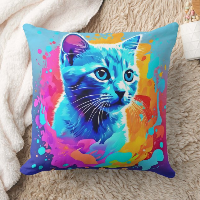 Almofada Neon Cat no Splatter (Cobertor)