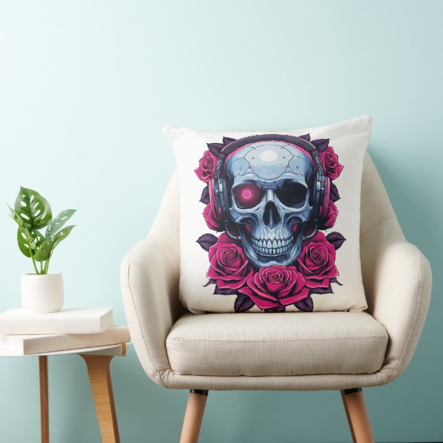 Almofada Neon Cyber Death Skull e Rosa White (Cadeira)