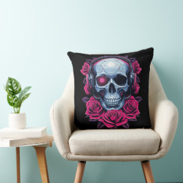 Almofada Néon Cyber Death Skull e Rosas Black