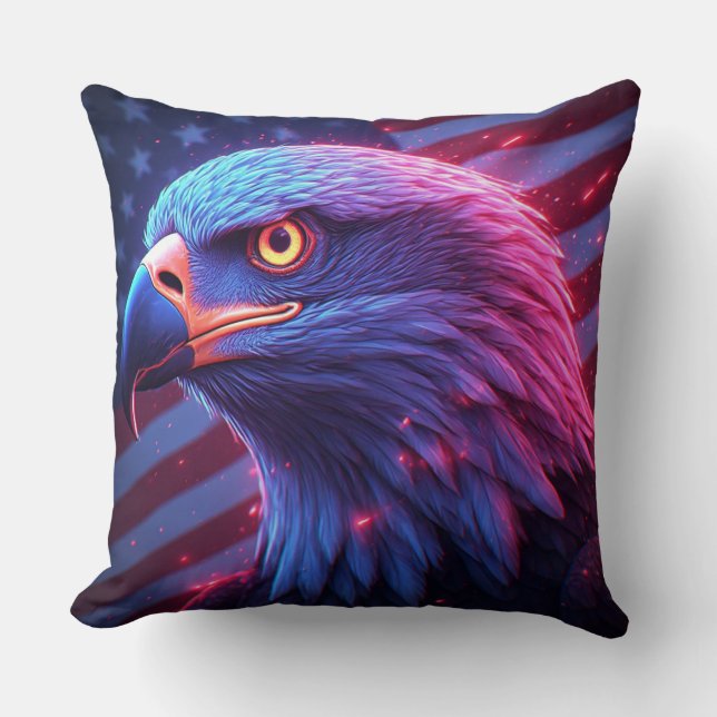 Almofada Neon Eagle with American Flag – Futuristic Patriot (Frente)