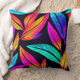 Almofada Neon Feather Pattern Vibrant Art