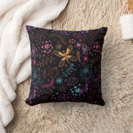 Almofada Neon Floral Butterfly Throw Pillow
