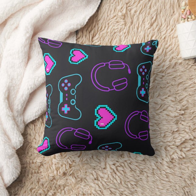 Almofada Neon Gamer Controller and Hearts Pattern (Cobertor)