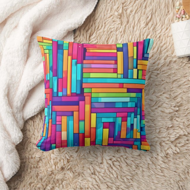 Almofada Neon Grid - Abstrato Mosaico Colorido (Cobertor)