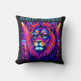 Almofada Neon Lion Party Animal – Colourful Retro Graphic