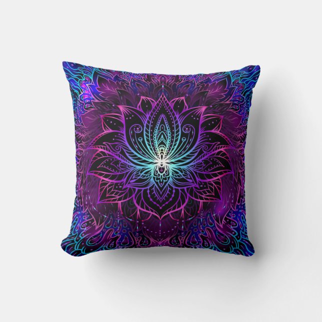Almofada Neon Lotus Flower Boho Impressão (Frente)