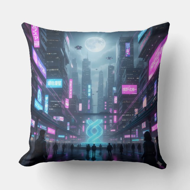Almofada Neon Metropolis Pulse Throw Pillow (Frente)