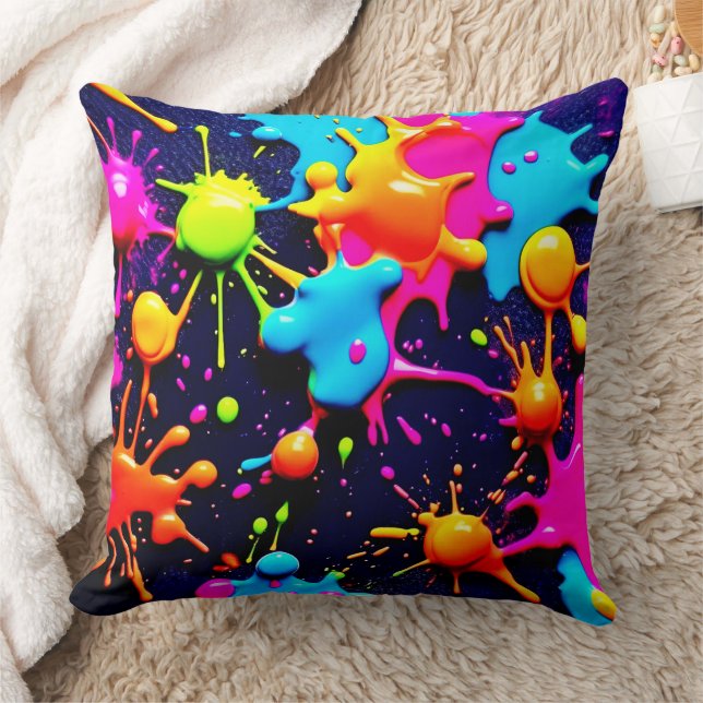 Almofada Neon Paint Splatter Abstrato Art (Cobertor)