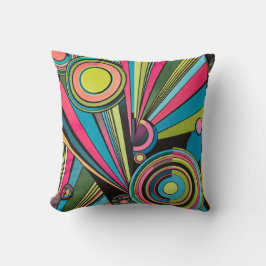 Almofada Neon Pop Art Deco: Electric Geometric Radio Waves 