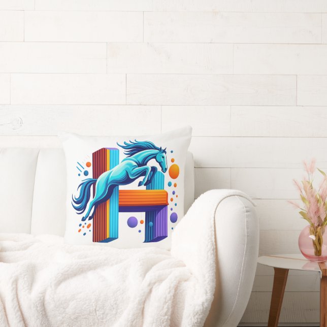 Almofada Neon Power Horse Jump Over H Letter (Sofá)