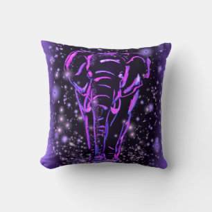 Almofada Neon Purple Elephant Andando À Noite Estrelada