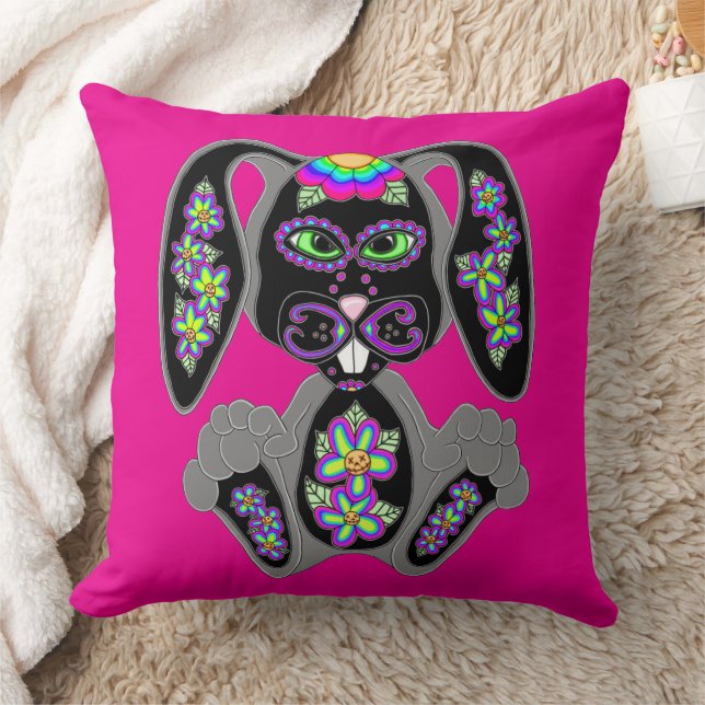 Almofada Neon Rainbow Sugar Skull Bunny (Cobertor)
