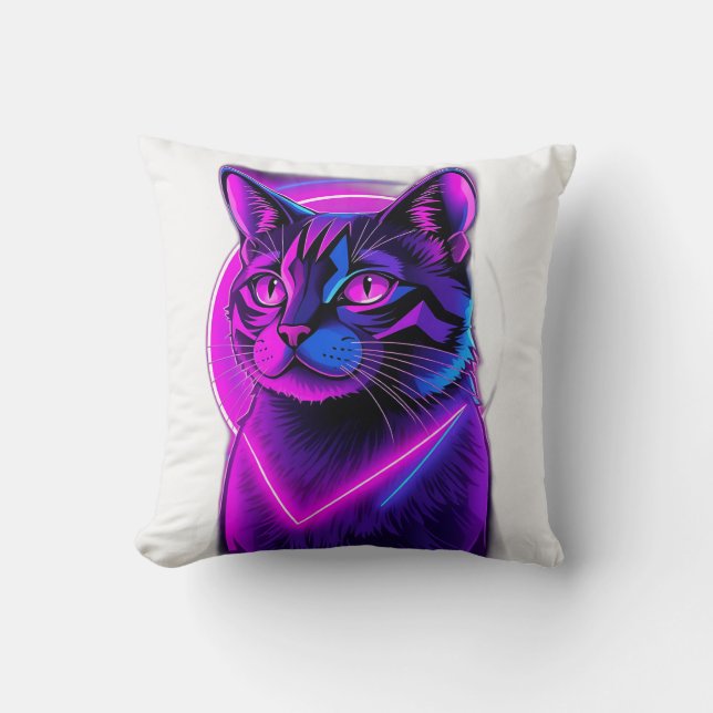 Almofada Neon Synthwave Cat Art (Frente)