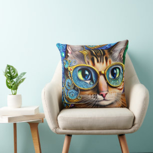 Almofada Nerd De Gato De Brincadeira Trabalho de arte De Óc