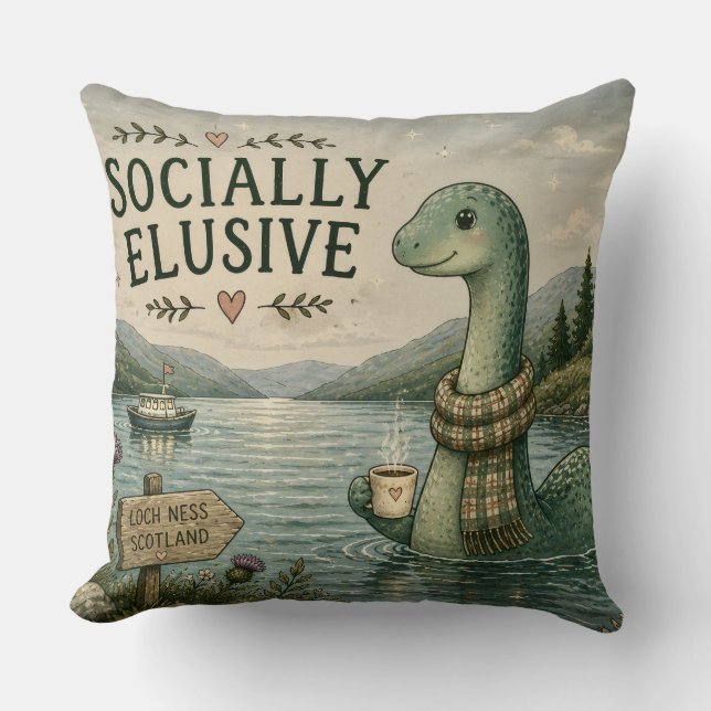 Almofada Nessie Esquiva Socialmente Críptido Aconchegante L (Frente)