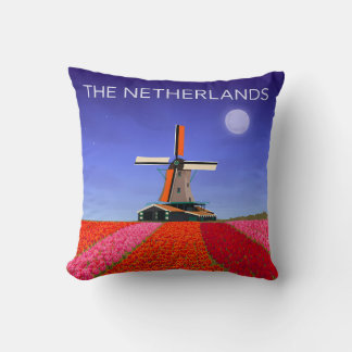 Almofada Netherlands Throw Pillow Tulip Field Windmill