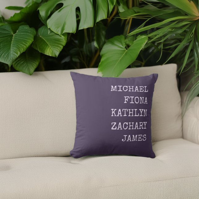 Almofada Netos Modernos Nomes Roxo (Modern Grandkids Names Purple Throw Pillow)
