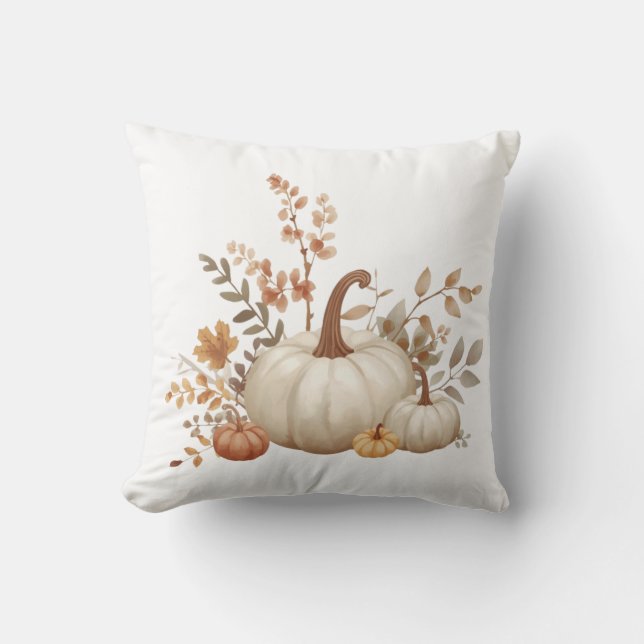 Almofada Neutral White Pumpkin Fall Decorative Pillow (Frente)