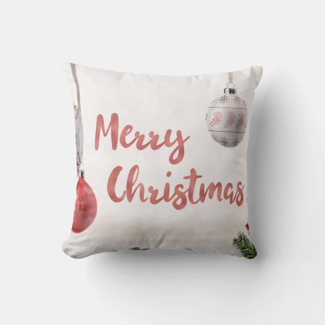Almofada Neve Decorânea Azul e Bola Branca Feliz Natal (Frente)