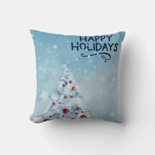 Almofada Neve Decorânea Azul e Bola Dourada Feliz Natal (Frente)