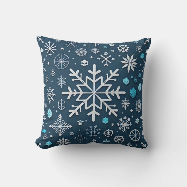 Almofada Neve Decorânea Azul e Bola Dourada Feliz Natal (Frente)