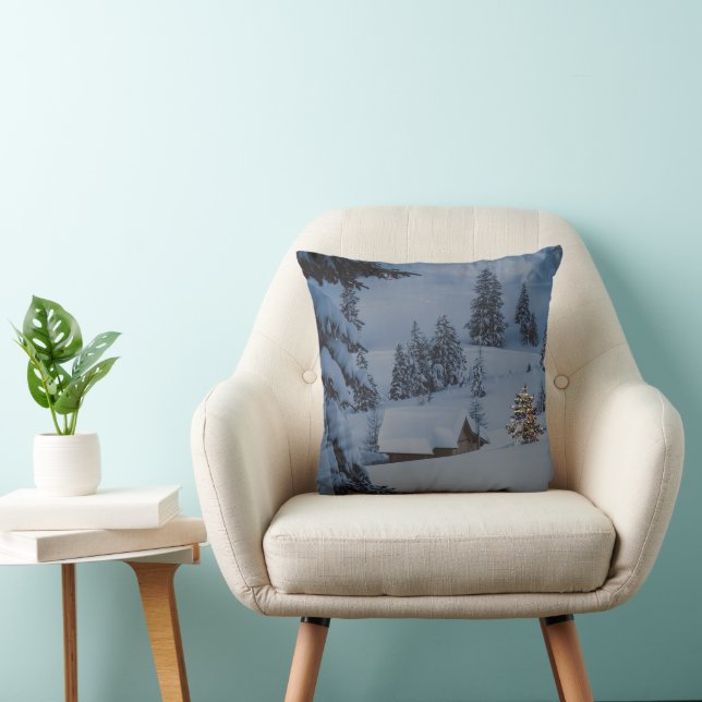 Almofada Neve Decorativa Azul e Branco Natal Feliz Natal (Cadeira)