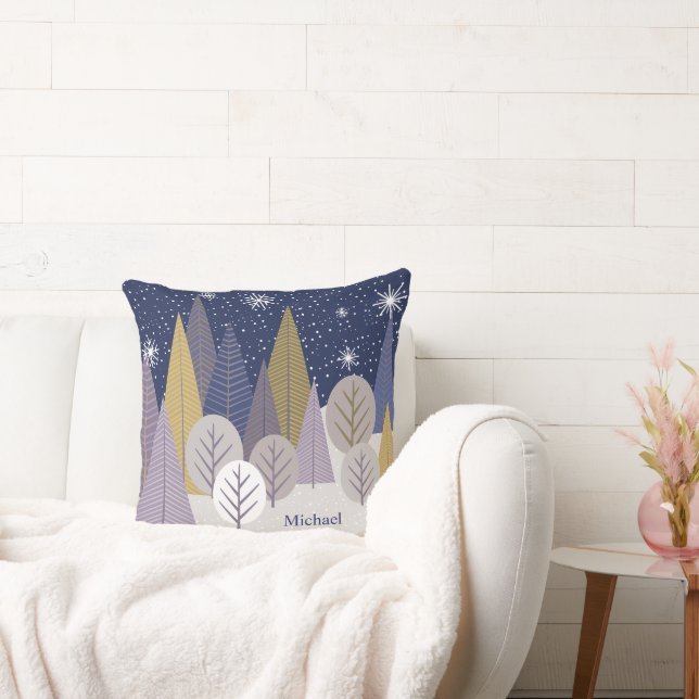 Almofada Neve Prateada Moderna e Madeira Geométrica Roxa (Sofá)