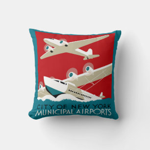 Almofada New York Airports, Poster de viagens WPA Vintage 1