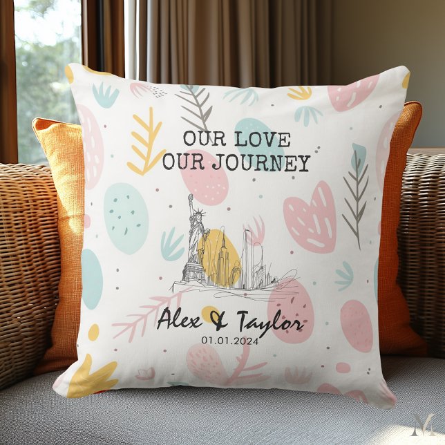 Almofada New York Love Story – Modern Romantic Skyline Art (Criador carregado)