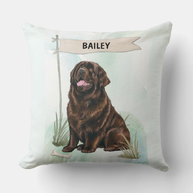 Almofada Newfoundland Watercolor Personalized Dog (Frente)