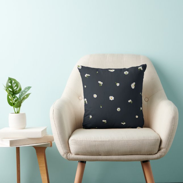 Almofada Night Charcoal White Cosmos Floral Pattern (Cadeira)