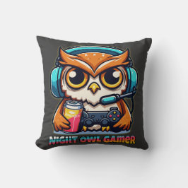 Almofada Night Owl Gamer Mascot Fun Gaming Illustration